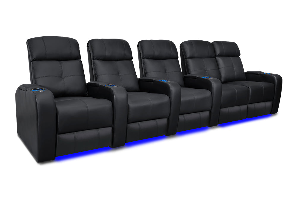 Valencia Verona Leather Home Theater Seating Row of 5 Loveseat Right, Black