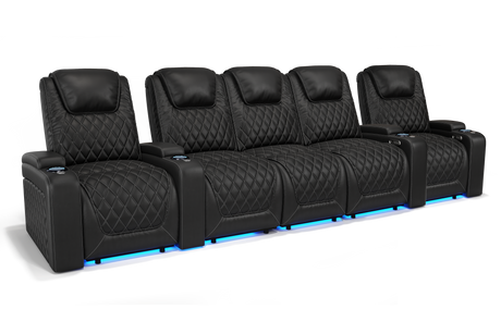 Valencia 2025 New Oslo Leather Home Theater Seating Row of 5 Set of 3 Center, Midnight Black