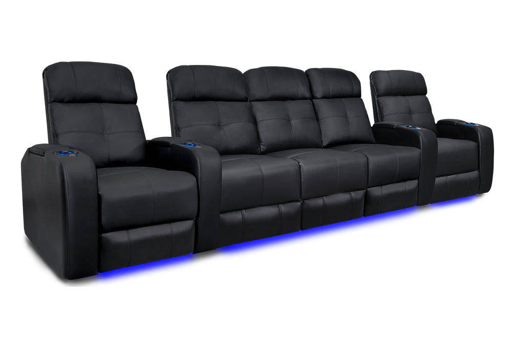Valencia Verona Leather Home Theater Seating Row of 5 Set of 3 Center, Black
