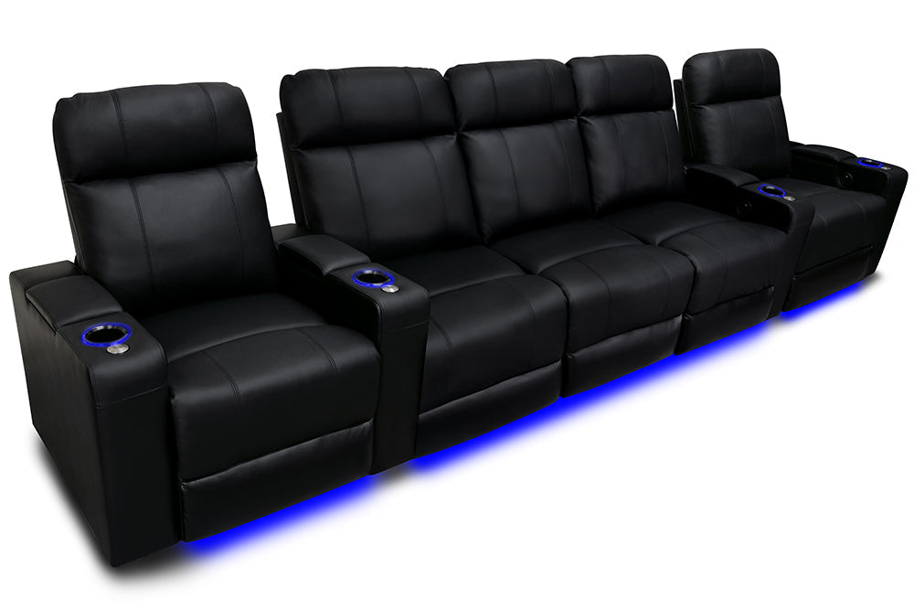 Valencia 2025 New Piacenza Leather Home Theater Seating Power Headrest Row of 5 Set of 3 Center, Black