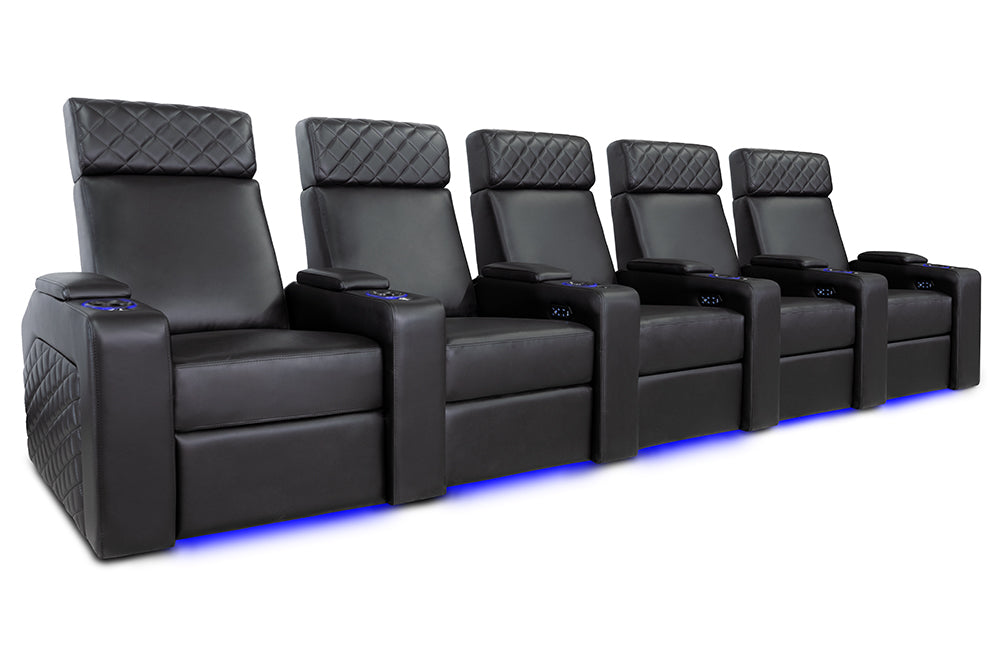 Valencia Zurich Leather Home Theater Seating Row of 5, Black