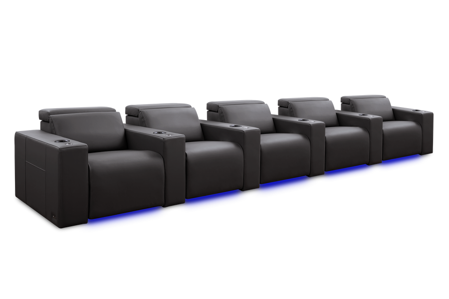 Valencia Barcelona Grand Leather Home Theater Seating Row of 5, Charcoal Grey