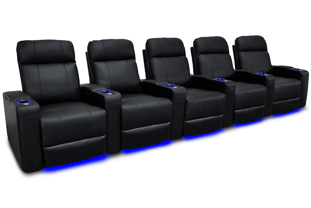 Valencia Piacenza Leather Home Theater Seating Power Headrest Row of 5, Black