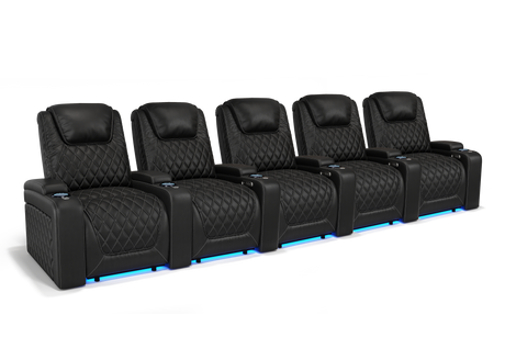 Valencia 2025 New Oslo Leather Home Theater Seating Row of 5, Midnight Black