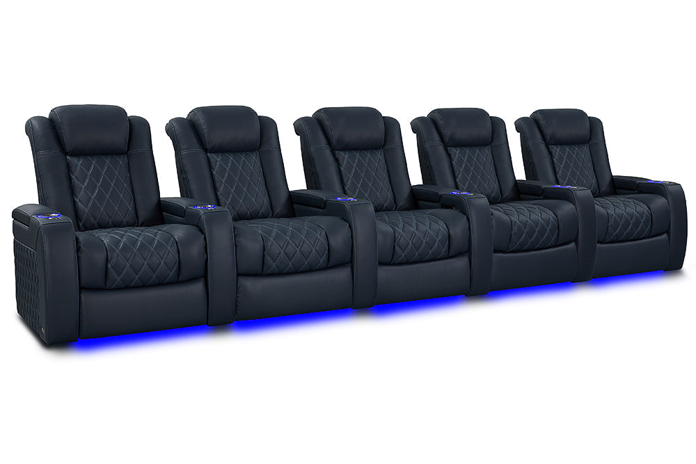 Valencia Tuscany XL Luxury Leather Home Theater Seating Row of 5, Moonlight Blue