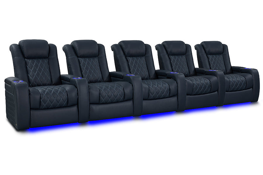 Valencia 2025 New Tuscany XL Luxury Leather Home Theater Seating Row of 5, Moonlight Blue