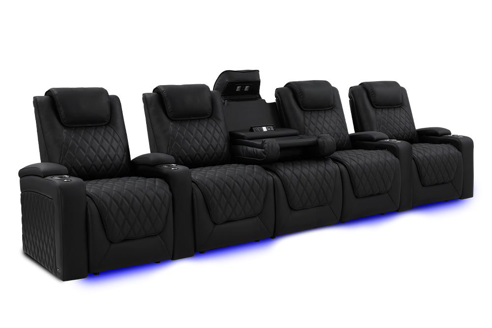 Valencia Oslo Luxury Console Home Theater Seating Console Row of 5 Dropdown Center, Onyx
