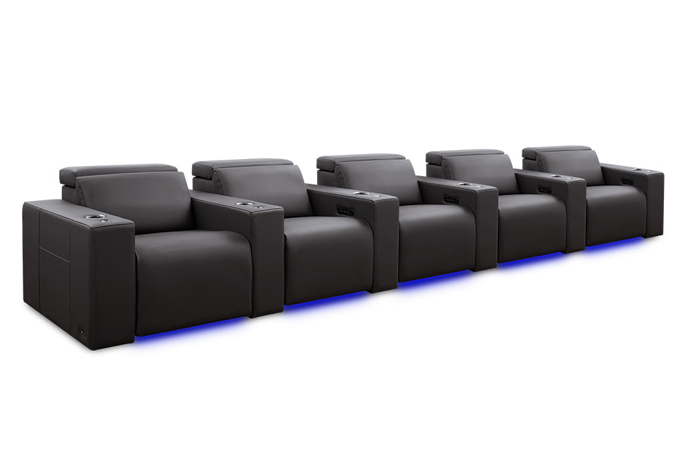Valencia 2025 New Barcelona Grand Ultimate Leather Home Theater Seating Row of 5, Graphite