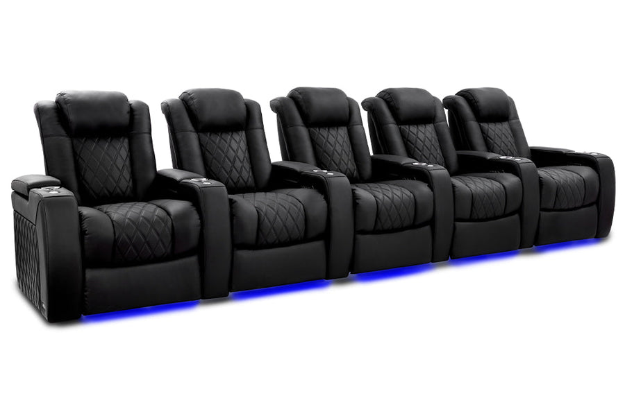 Valencia 2025 New Tuscany Ultimate Luxury Leather Home Theater Seating Row of 5, Onyx