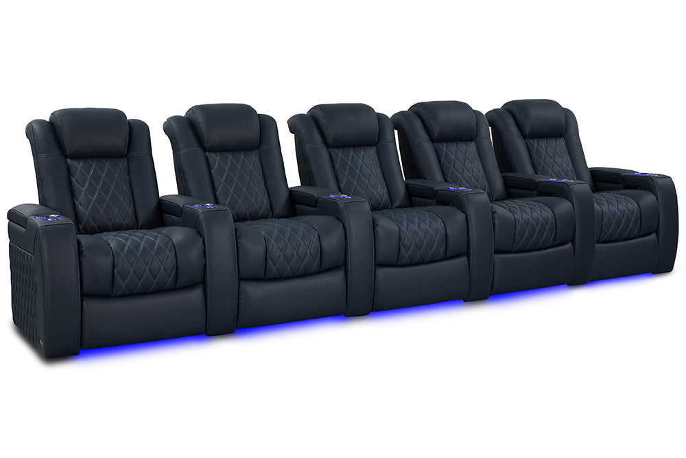 Valencia Tuscany Luxury Leather Home Theater Seating Row of 5, Moonlight Blue