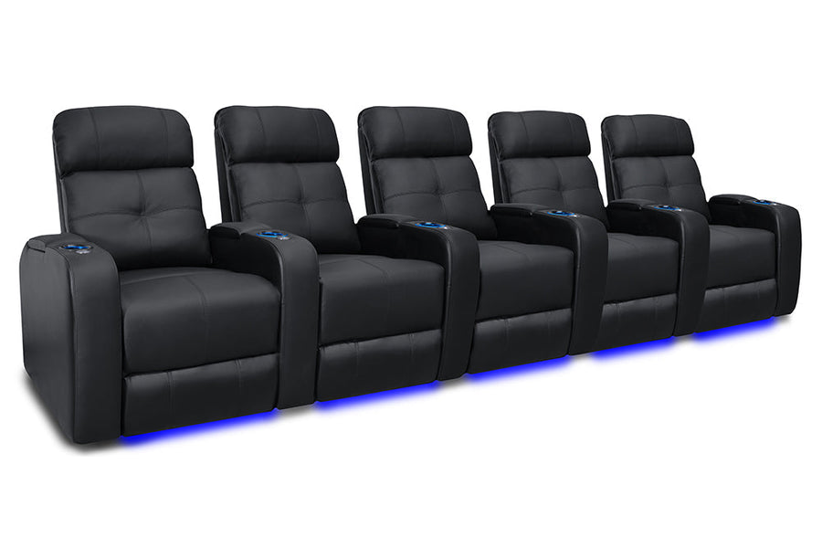 Valencia Verona Leather Home Theater Seating Row of 5, Black