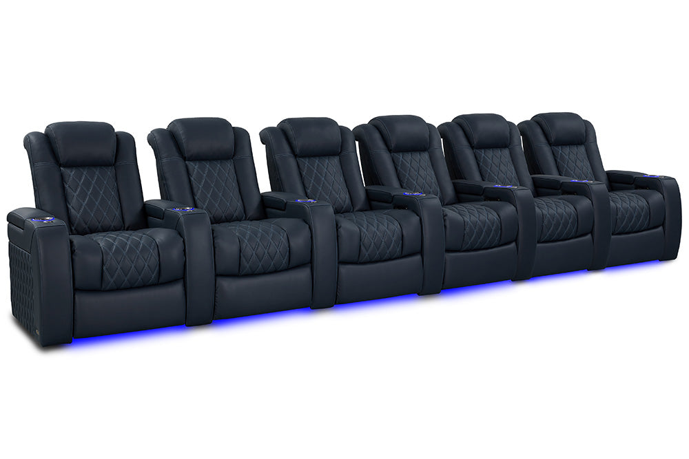 Valencia Tuscany Luxury Leather Home Theater Seating Row of 6, Moonlight Blue