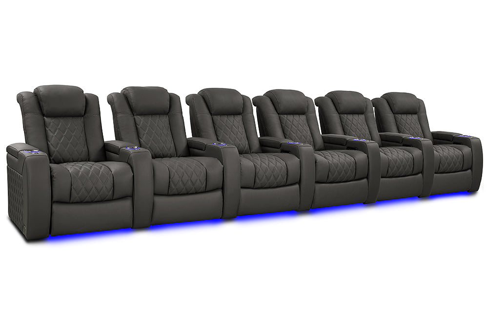 Valencia 2025 New Tuscany XL Luxury Leather Home Theater Seating Row of 6, Graphite