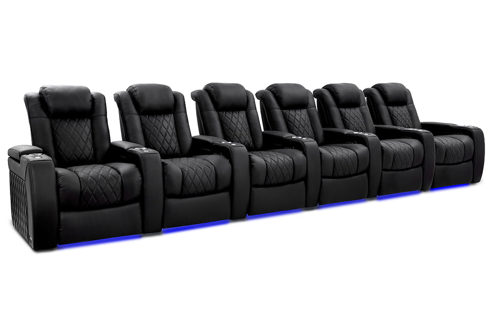 Valencia Tuscany XL Luxury Leather Home Theater Seating Row of 6, Onyx