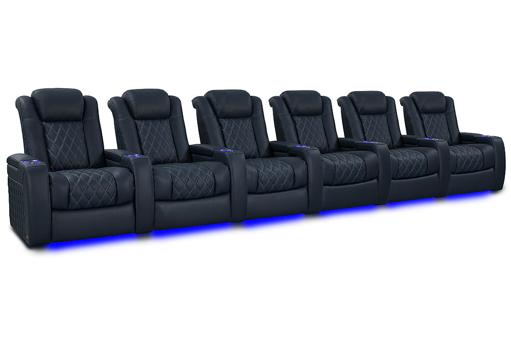 Valencia Tuscany XL Luxury Leather Home Theater Seating Row of 6, Moonlight Blue