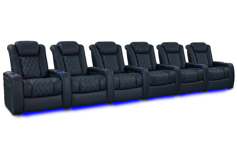 Valencia 2025 New Tuscany XL Luxury Leather Home Theater Seating Row of 6, Moonlight Blue