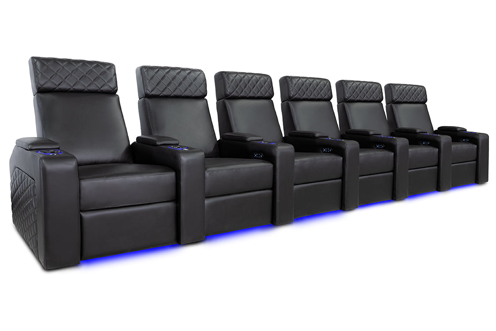 Valencia Zurich Leather Home Theater Seating Row of 6, Black