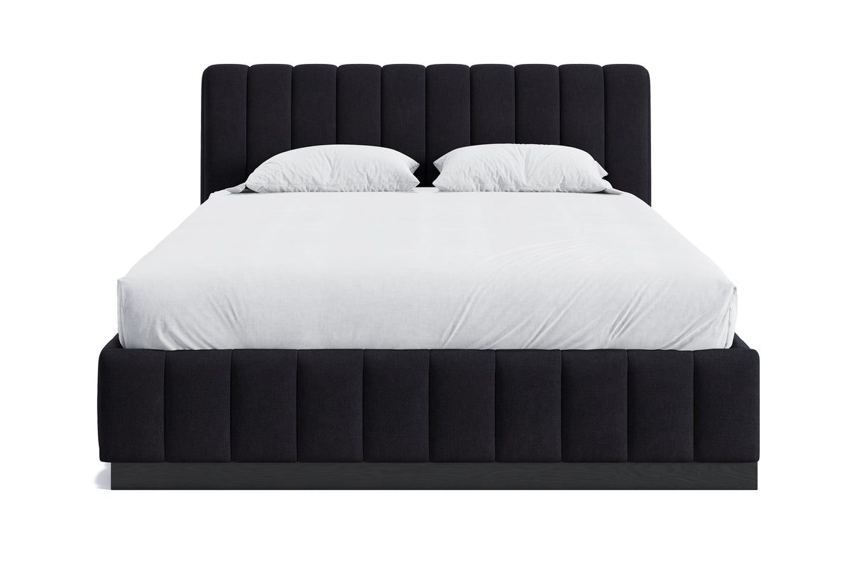 Valencia Reese Velvet Fabric Queen Bed Frame, Dark Navy