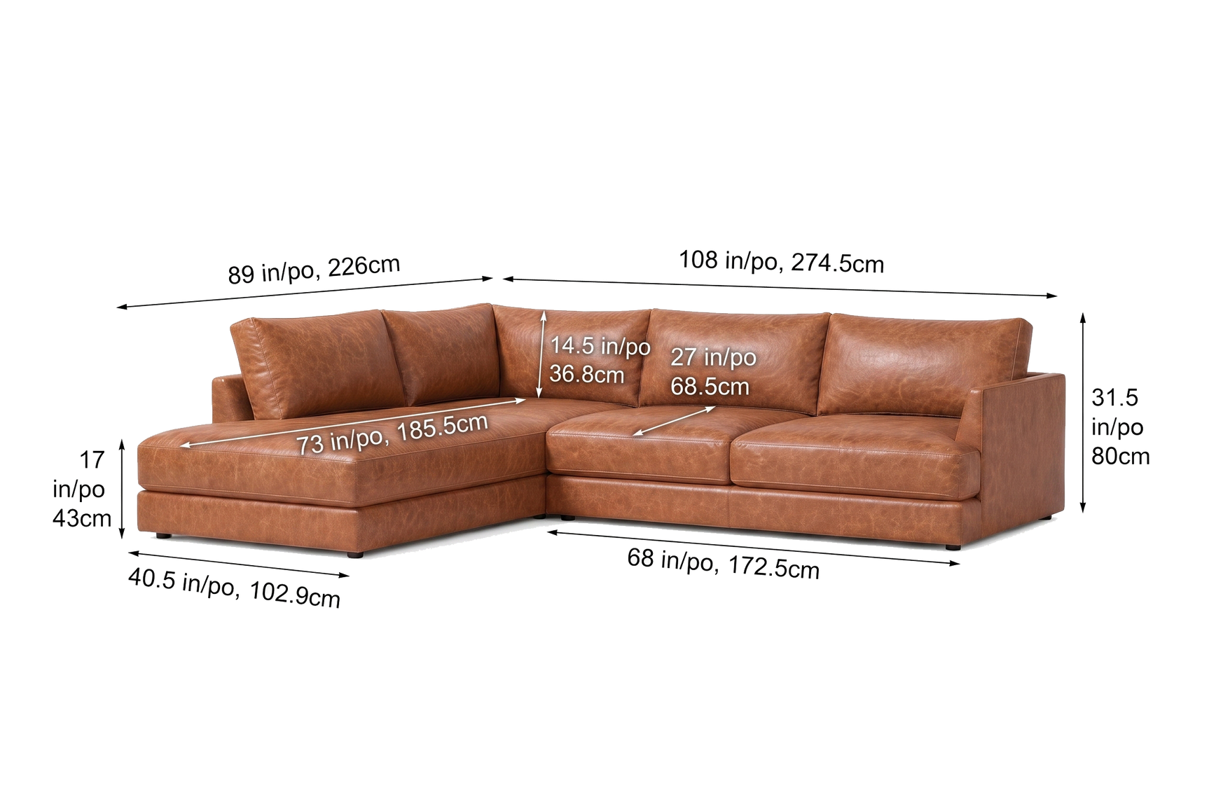 Serena Distressed Leather Sectional Sofa