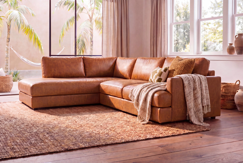 Serena Distressed Leather Sectional Sofa