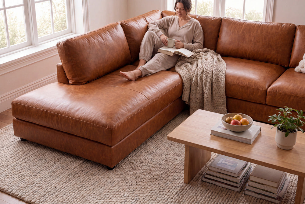 Serena Distressed Leather Sectional Sofa