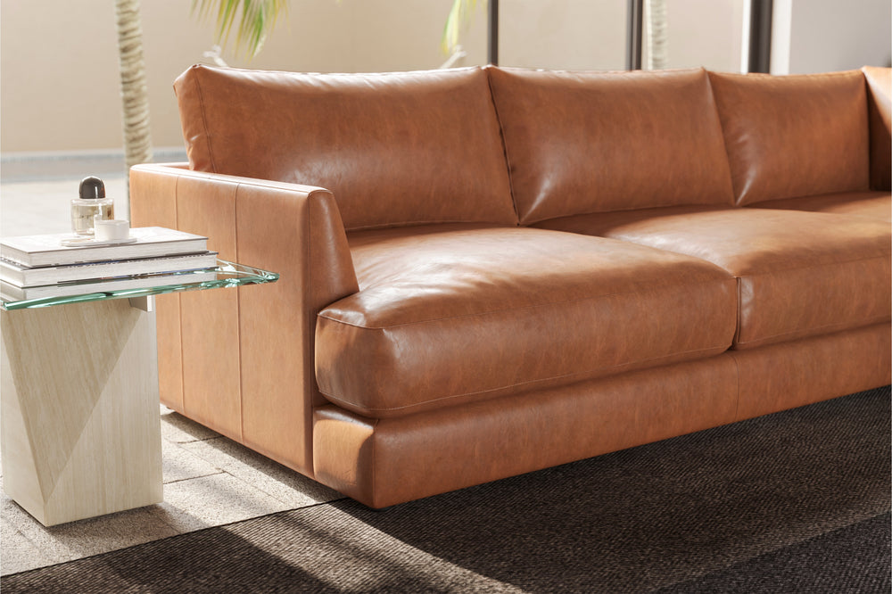 Valencia Serena Leather 2-Piece Right Bumper Chaise Sectional Sofa, Cognac