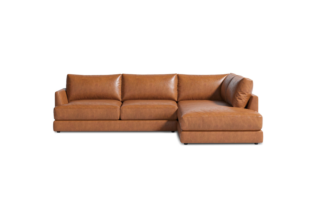 Valencia Serena Leather 2-Piece Right Bumper Chaise Sectional Sofa, Cognac