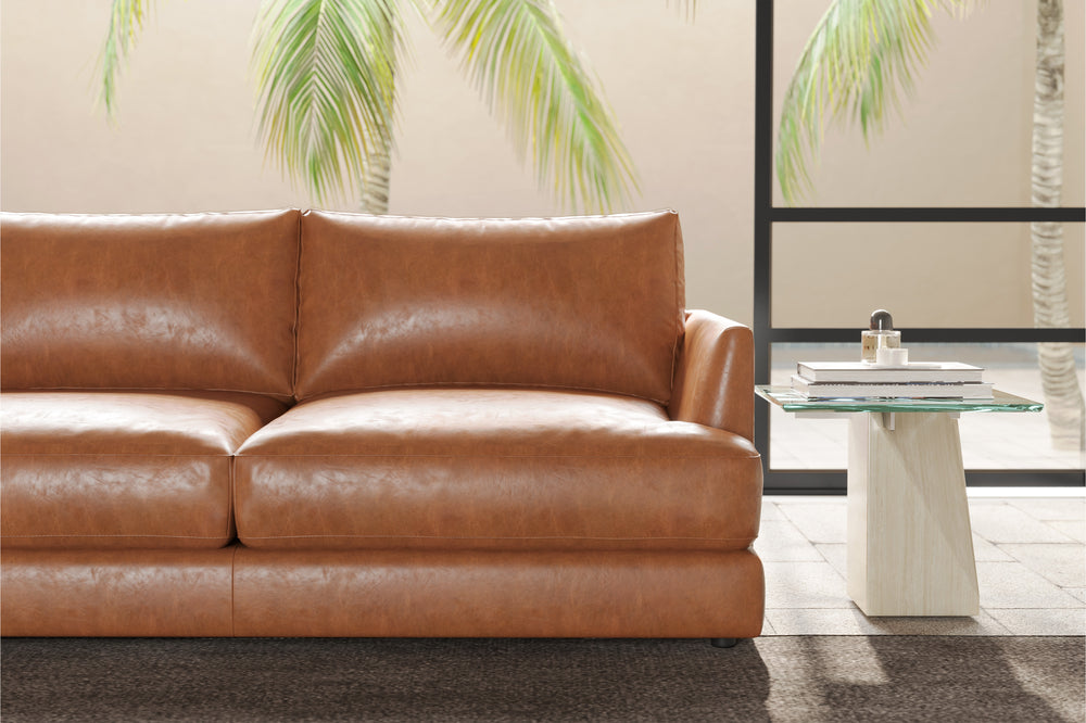 Valencia Serena Leather 2-Piece Left Bumper Chaise Sectional Sofa, Cognac