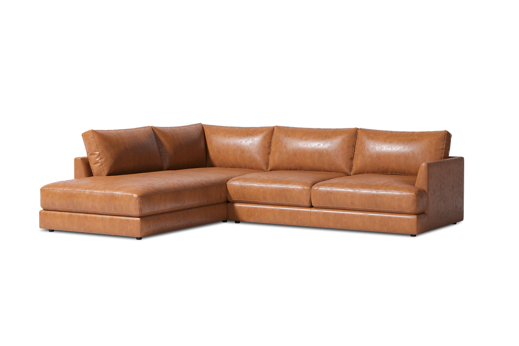 Valencia Serena Leather 2-Piece Left Bumper Chaise Sectional Sofa, Cognac