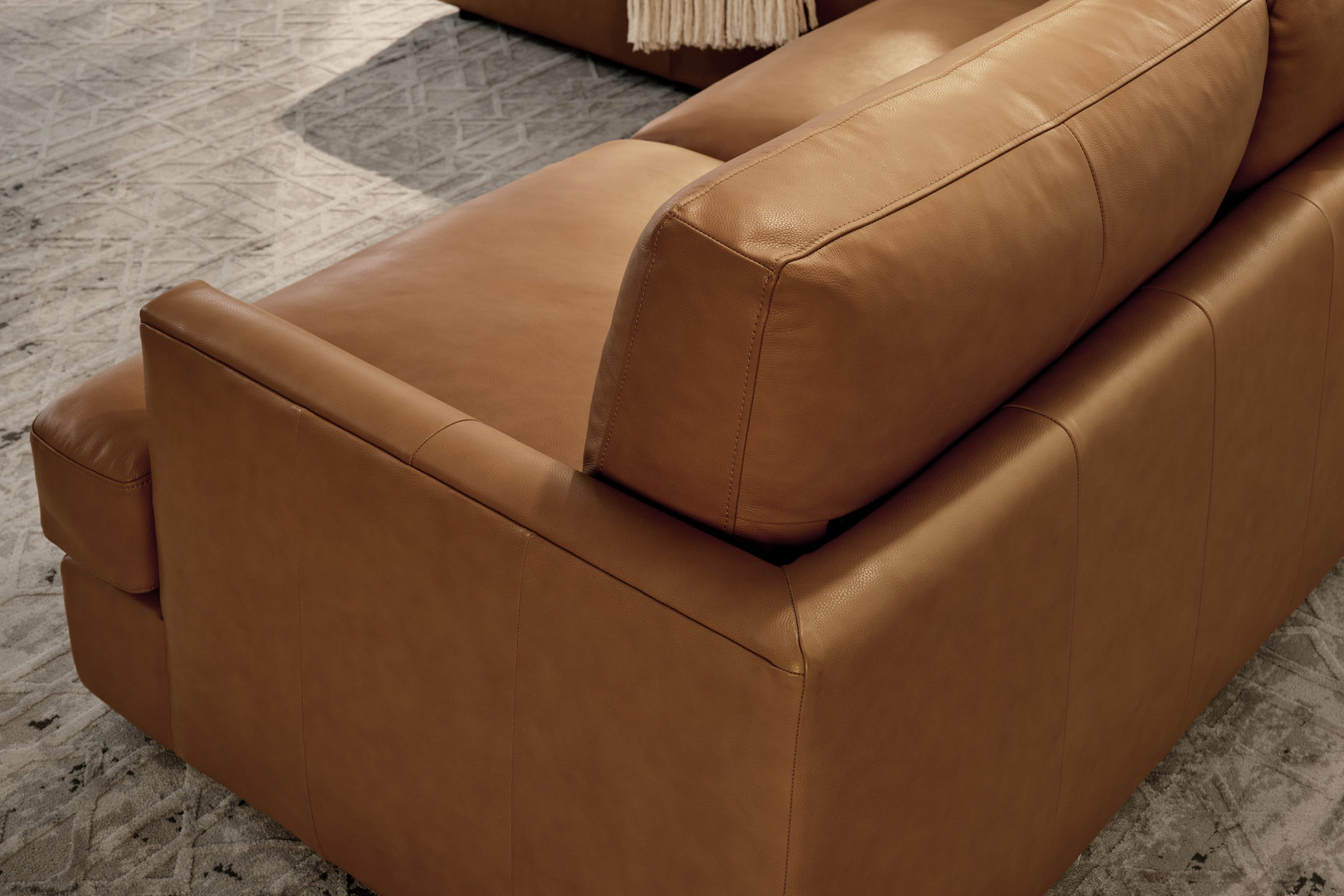 Valencia Serena Leather 2-Piece Left Bumper Chaise Sectional Sofa, Cognac
