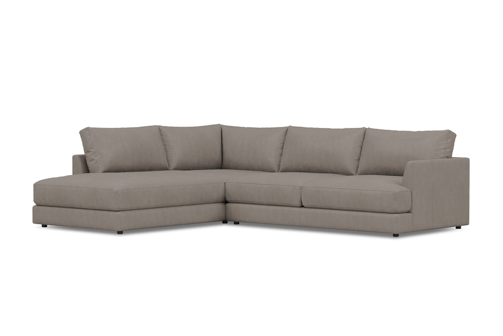 Valencia Serena Leather 2-Piece Left Bumper Chaise Sectional Sofa, Light Grey