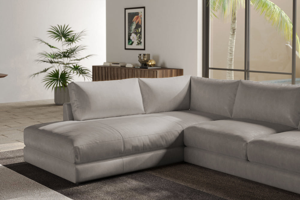 Valencia Serena Leather 2-Piece Left Bumper Chaise Sectional Sofa, Light Grey