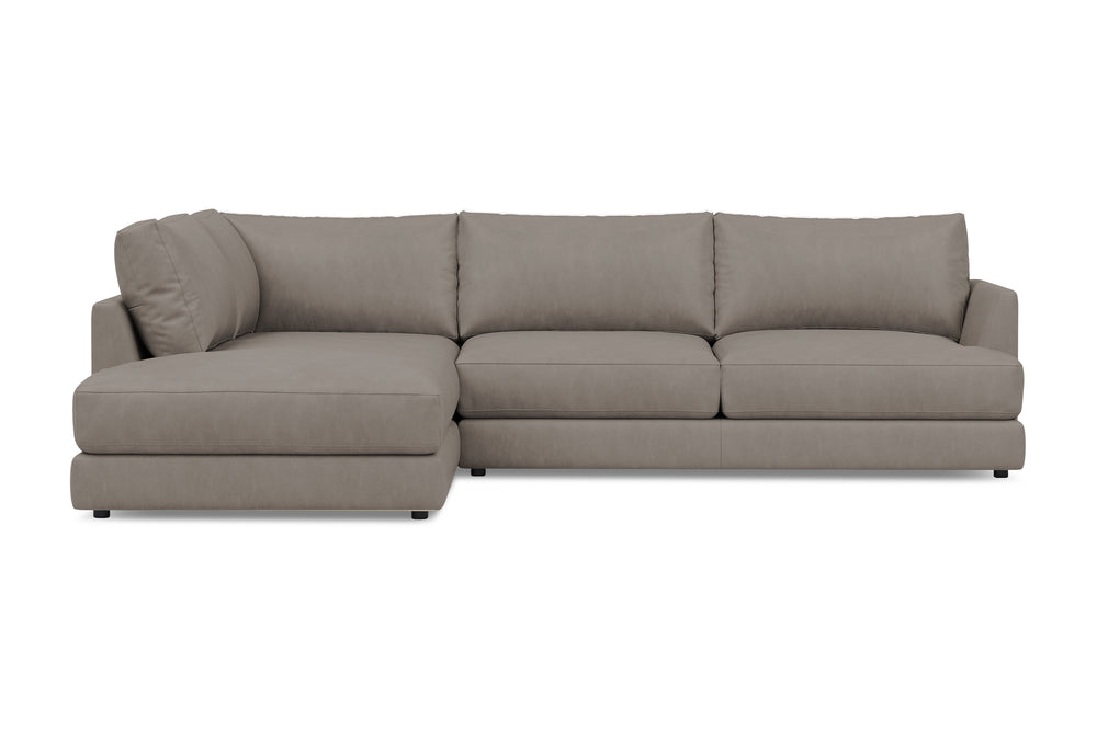 Valencia Serena Leather 2-Piece Left Bumper Chaise Sectional Sofa, Light Grey