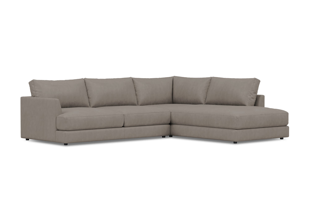 Valencia Serena Leather 2-Piece Right Bumper Chaise Sectional Sofa, Light Grey