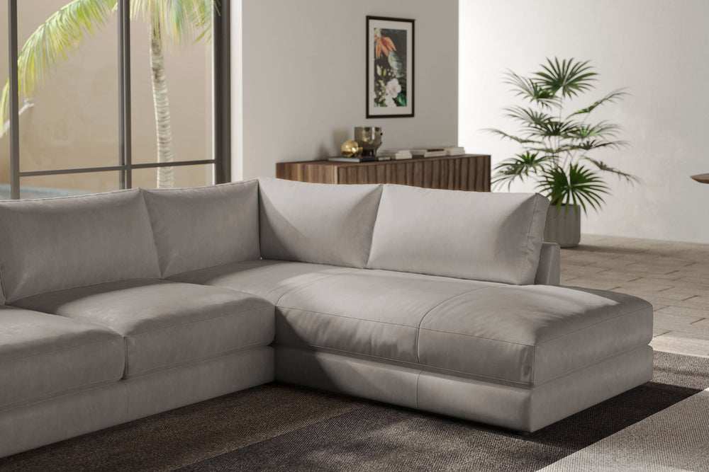 Valencia Serena Leather 2-Piece Right Bumper Chaise Sectional Sofa, Light Grey