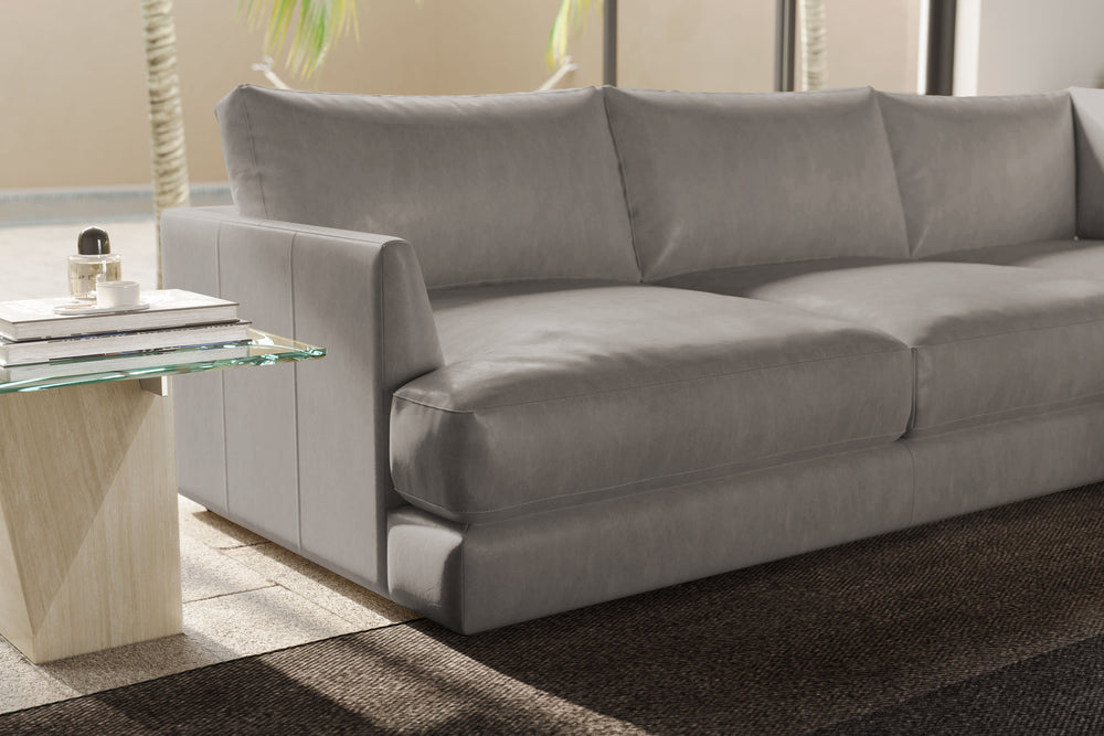 Valencia Serena Leather 2-Piece Right Bumper Chaise Sectional Sofa, Light Grey