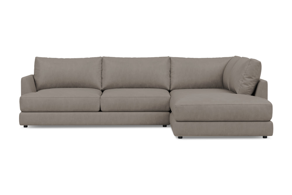 Valencia Serena Leather 2-Piece Right Bumper Chaise Sectional Sofa, Light Grey