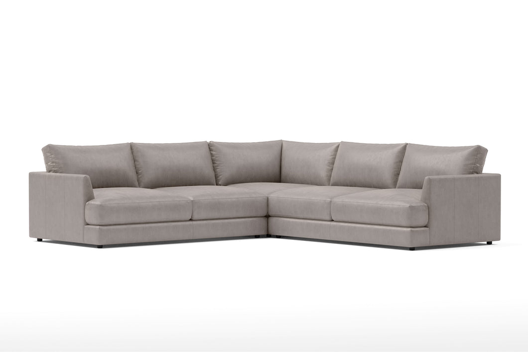 Valencia Serena Leather L-Shape Sectional Sofa, Light Grey
