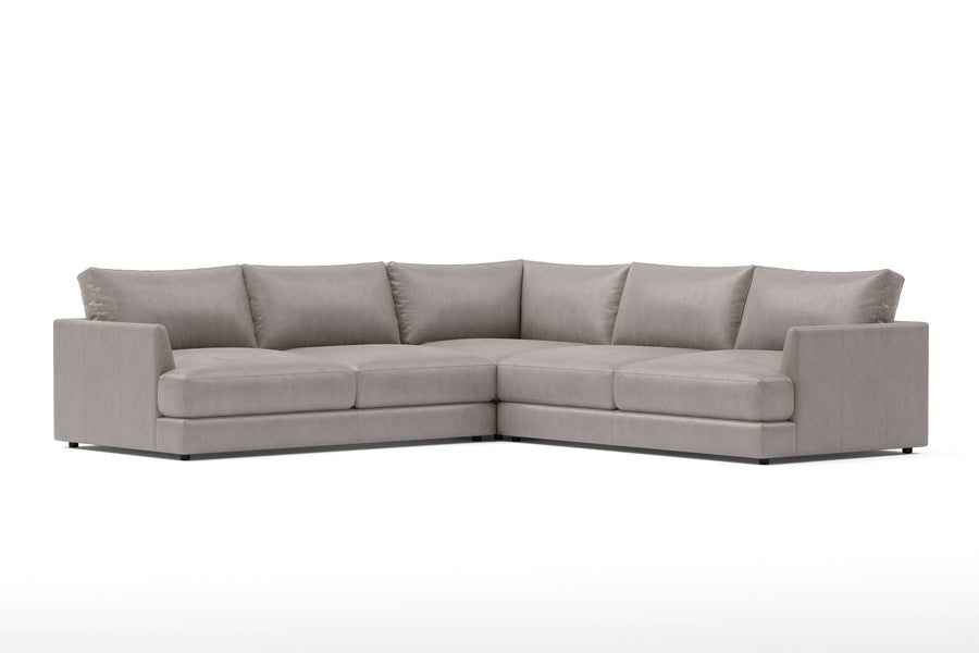 Valencia Serena Leather L-Shape Sectional Sofa, Light Grey