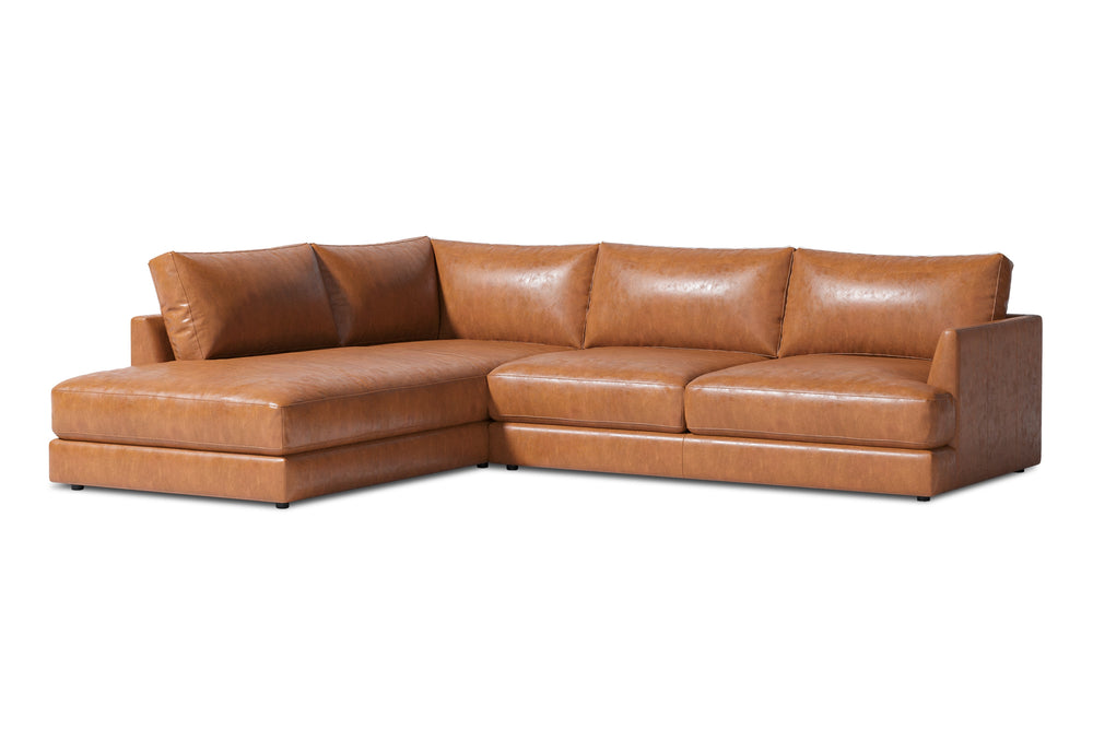 Valencia Serena Leather 2-Piece Left Bumper Chaise Sectional Sofa, Cognac