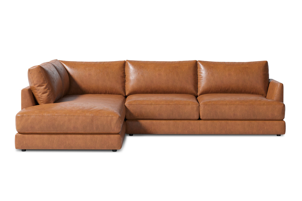 Valencia Serena Leather 2-Piece Left Bumper Chaise Sectional Sofa, Cognac