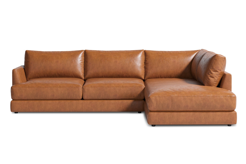 Valencia Serena Leather 2-Piece Right Bumper Chaise Sectional Sofa, Cognac