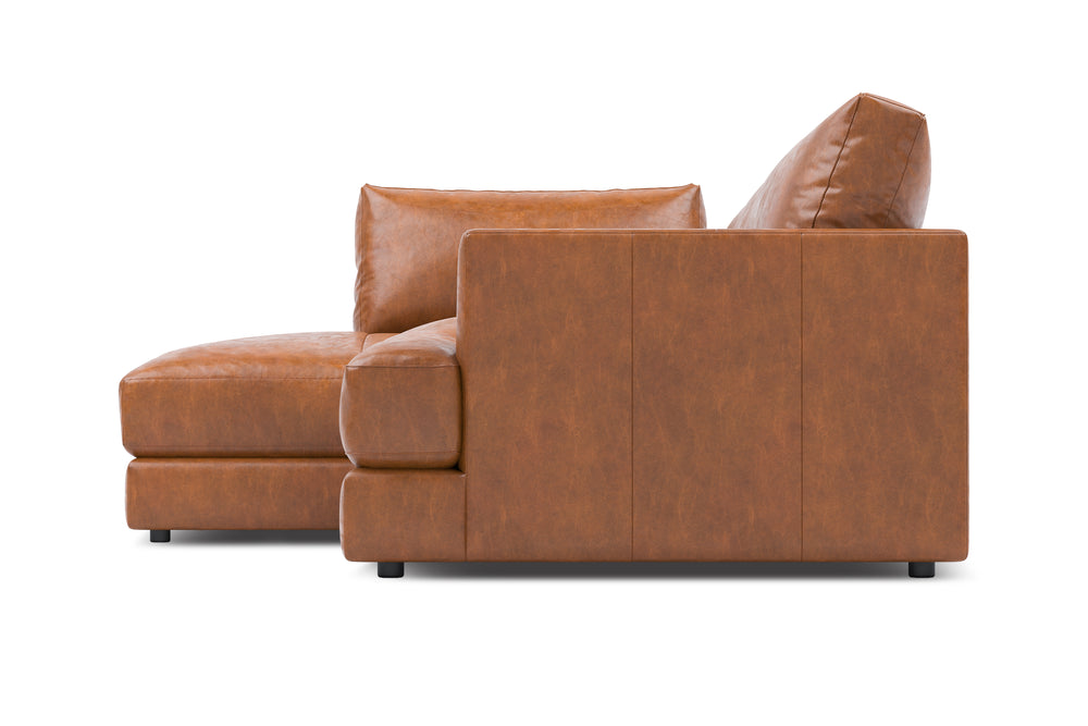 Valencia Serena Leather Three Seats with Left Chaise Sectional Sofa, Cognac