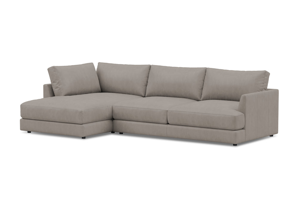 Valencia Serena Leather Three Seats with Left Chaise Sectional Sofa, Light Grey