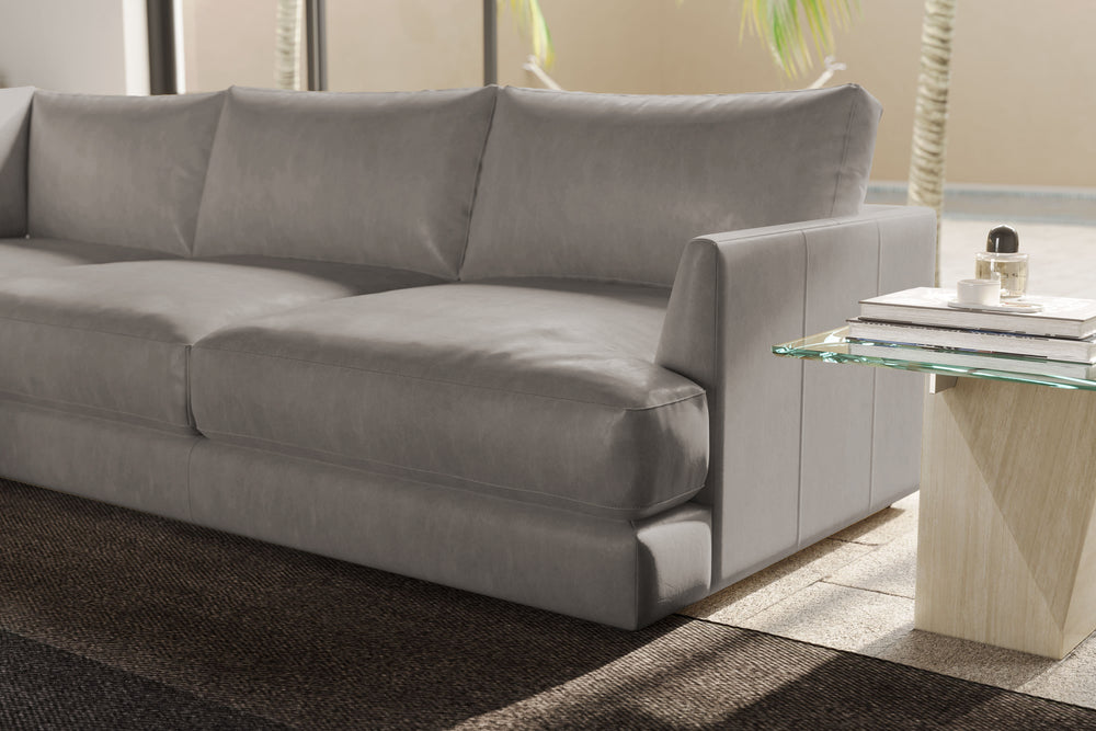 Valencia Serena Leather Three Seats with Left Chaise Sectional Sofa, Light Grey