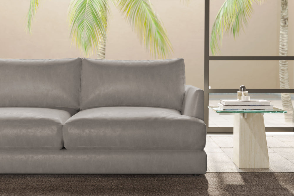 Valencia Serena Leather Three Seats with Left Chaise Sectional Sofa, Light Grey