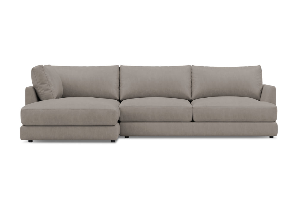 Valencia Serena Leather Three Seats with Left Chaise Sectional Sofa, Light Grey