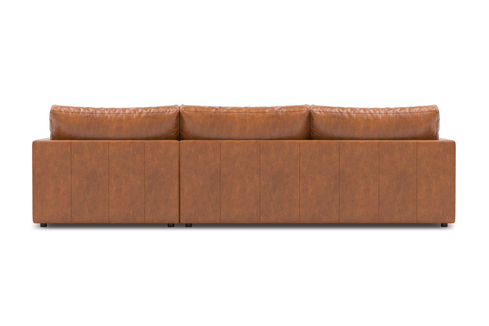 Valencia Serena Leather Three Seats with Right Chaise Sectional Sofa, Cognac