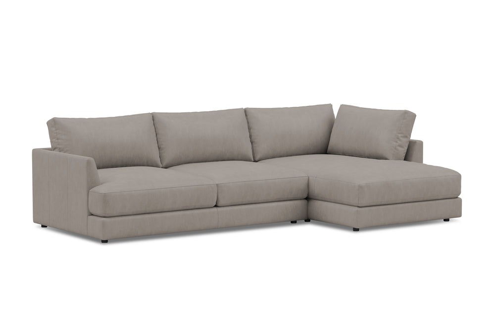 Valencia Serena Leather Three Seats with Right Chaise Sectional Sofa, Light Grey