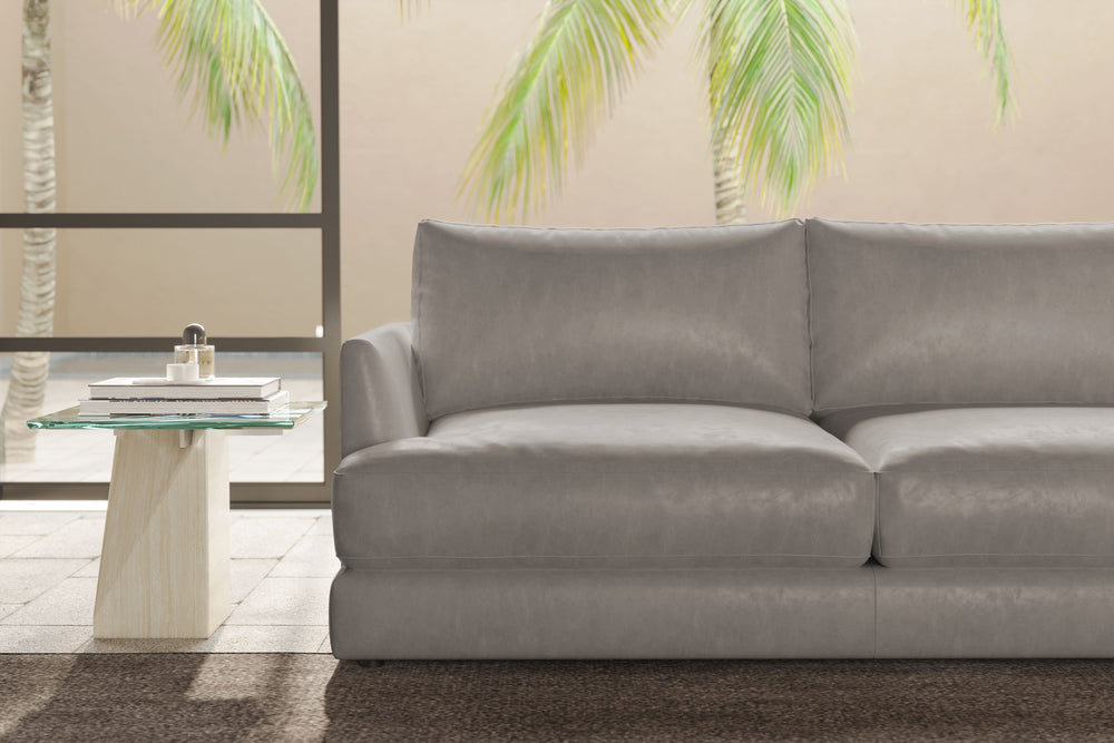 Valencia Serena Leather Three Seats with Right Chaise Sectional Sofa, Light Grey